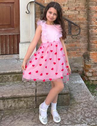 Imagem de Vestido Arshiner Toddler Wedding Guest rosa com estampa de coração