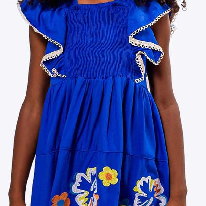 Imagem de Vestido Azul Bordado Flor Infantil Menina Vigat 4888