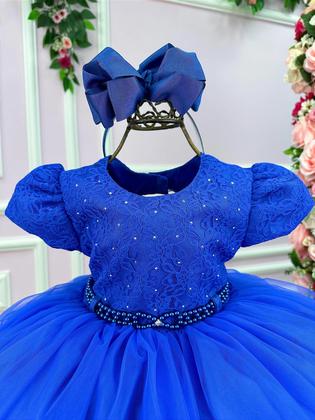 Imagem de Vestido Azul Royal Peito Rendado Menina Bonita Luxo Daminha Apresentação Festas Casamento