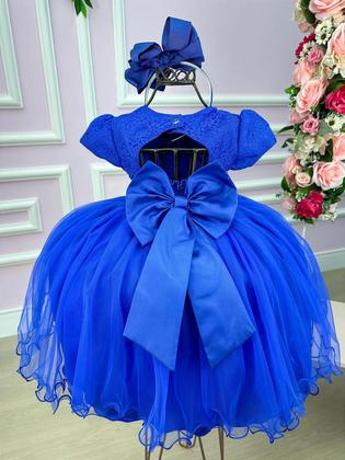 Imagem de Vestido Azul Royal Peito Rendado Menina Bonita Luxo Daminha Apresentação Festas Casamento