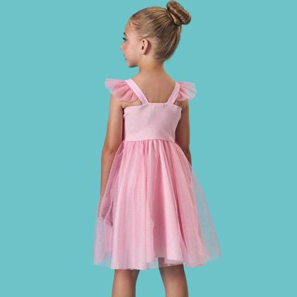 Imagem de Vestido Bailarina Infantil Rosa Festa Luxo Fantasia Menina