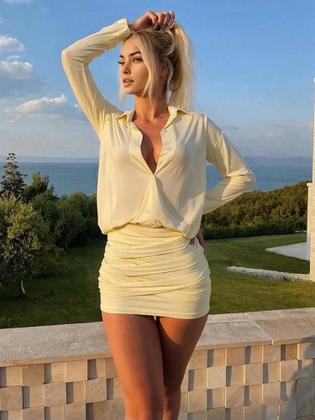 Imagem de Vestido Bandage Transparente Com Patches E Mangas Longas Para Mulheres, Mini Bodycon Com Franjas,