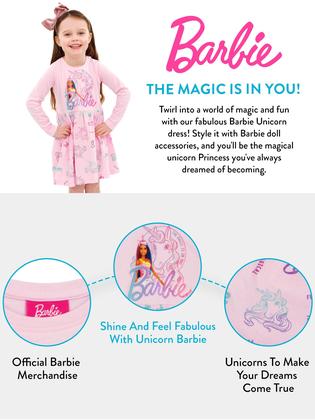 Imagem de Vestido Barbie de manga curta Unicorn Skater Pink Girls 10