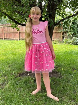 Imagem de Vestido Barbie Little Girls de tule rosa sem mangas tamanho 7-8