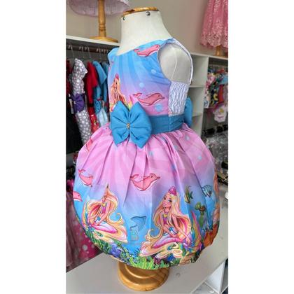 Imagem de Vestido Barbie Sereia Fundo Mar Golfinho Fantasia Festa Luxo