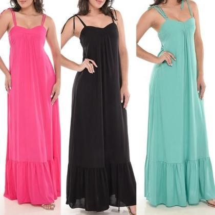 Imagem de Vestido Básico Longo Reto Alça Camada Moda Verão Vestido solto Tendência Cores