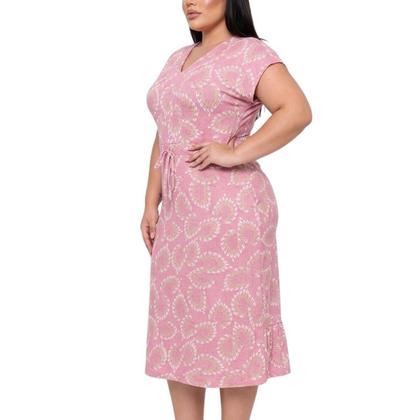 Imagem de Vestido Basiquinho Plus Size Malha Fria Midi Rosa Estampado