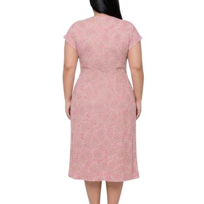 Imagem de Vestido Basiquinho Plus Size Malha Fria Midi Rosa Estampado