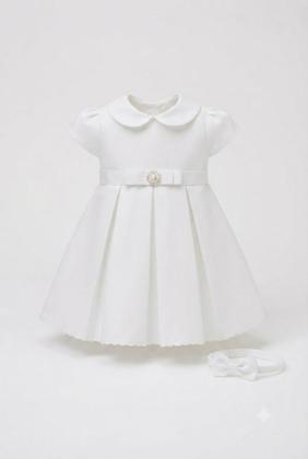Imagem de Vestido Batizado Branco Em Renda Com Faixa Cabelo Papilloo