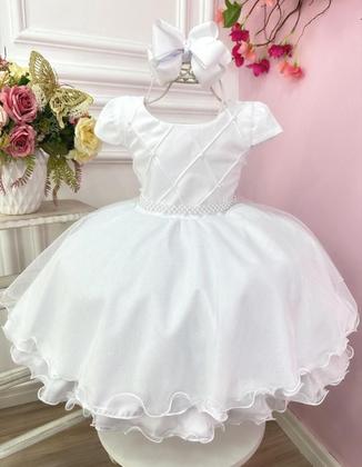 Imagem de Vestido batizado festa infantil branco bebe a 4 anos primeira comunhão daminha