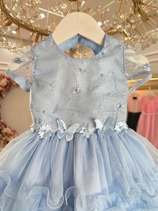 Imagem de Vestido Bebê Azul Claro Jardim Encantado para Batizado e Festas