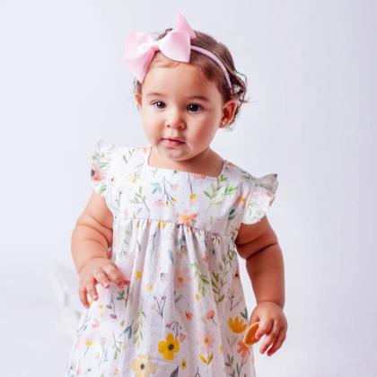 Imagem de Vestido Bebê Florido com Tiara 100 Algodão Manga Curta do P ao 4   Malu 
