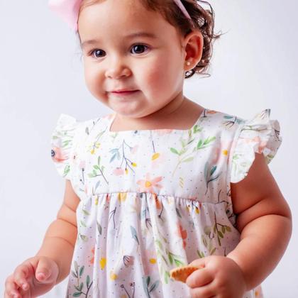Imagem de Vestido Bebê Florido com Tiara 100 Algodão Manga Curta do P ao 4   Malu 