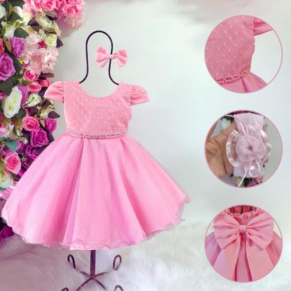 Imagem de Vestido Bebe Infantil Festa Casamento Luxo Faixa Cabelo