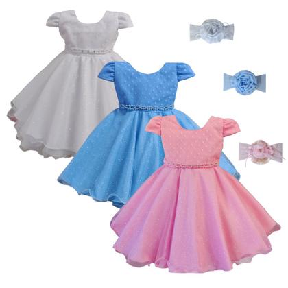 Imagem de Vestido Bebe Infantil Festa Casamento Luxo Faixa Cabelo