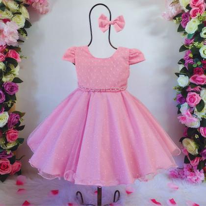 Imagem de Vestido Bebe Infantil Festa Casamento Luxo Faixa Cabelo