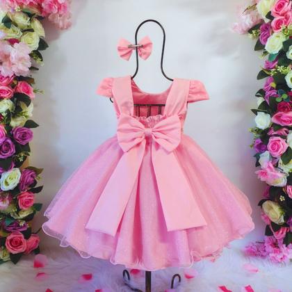 Imagem de Vestido Bebe Infantil Festa Casamento Luxo Faixa Cabelo