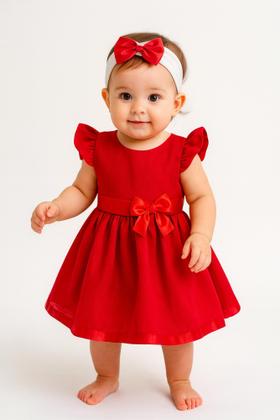 Imagem de Vestido Bebe Infantil Vermelho Branco Festa Natal Ano Novo Enxoval 2 Peca