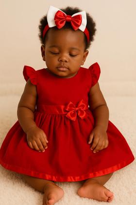 Imagem de Vestido Bebe Infantil Vermelho Branco Festa Natal Ano Novo Enxoval 2 Peca