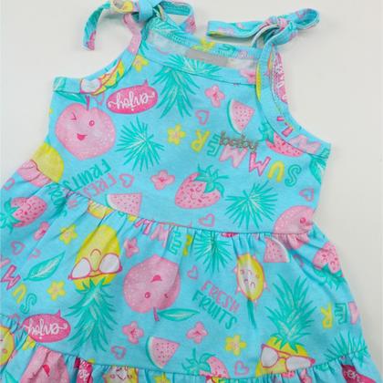 Imagem de Vestido Bebê Menina Meia Malha Alcinha Estampado Verde Claro