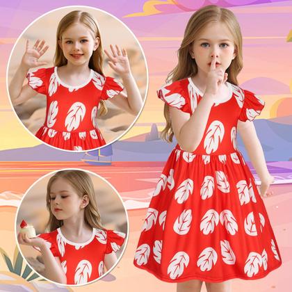 Imagem de Vestido Benylion Red Leaf, traje havaiano para meninas de 3 a 4 anos