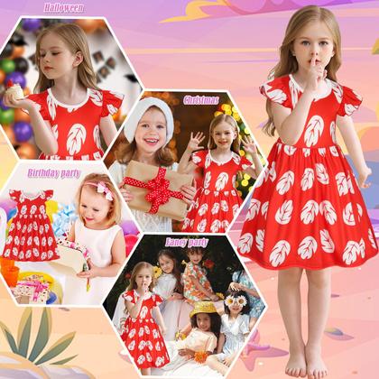 Imagem de Vestido Benylion Red Leaf, traje havaiano para meninas de 3 a 4 anos