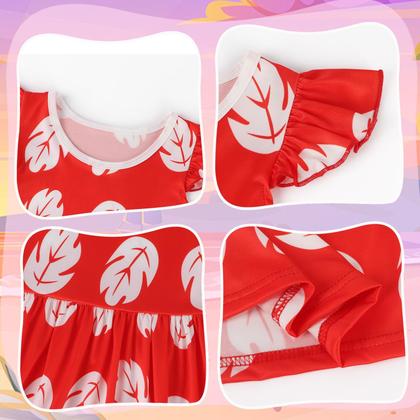 Imagem de Vestido Benylion Red Leaf, traje havaiano para meninas de 3 a 4 anos