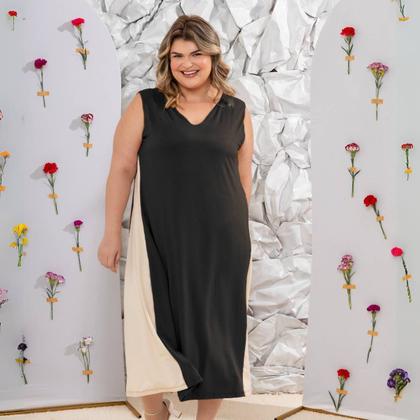 Imagem de Vestido Bicolor Viscolycra Texture Premium Midi Plus Size