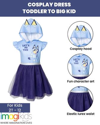 Imagem de Vestido Bluey Little Girls Mesh Cosplay de manga curta azul 5