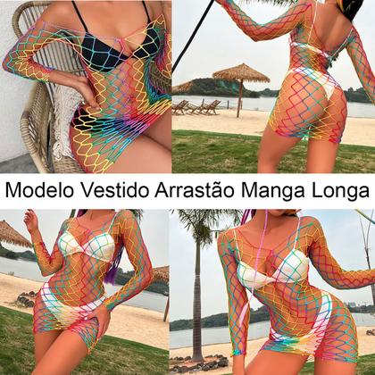 Imagem de Vestido Bodystocking Arrastão Colorido Praia Festa Carnaval - Diversos Modelos
