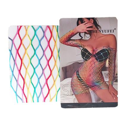 Imagem de Vestido Bodystocking Arrastão Colorido Praia Festa Carnaval - Diversos Modelos