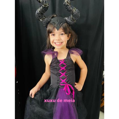 Imagem de Vestido Bruxa Infantil Lindo Fantasia malevola vestido e tiara Halloween