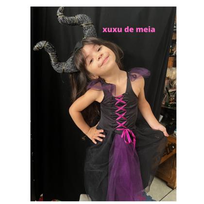 Imagem de Vestido Bruxa Infantil Lindo Fantasia malevola vestido e tiara Halloween