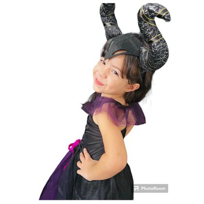 Imagem de Vestido Bruxa Infantil Lindo Fantasia malevola vestido e tiara Halloween