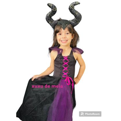 Imagem de Vestido Bruxa Infantil Lindo Fantasia malevola vestido e tiara Halloween