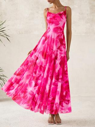 Imagem de Vestido BTFBM longo floral rosa com alças finas, tamanho médio