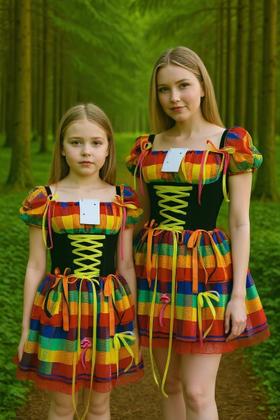 Imagem de Vestido caipira colorido Mãe e filha luxo
