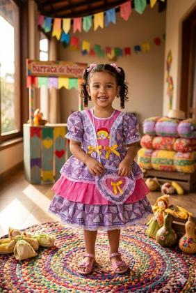 Imagem de Vestido Caipira festa Junina com Bolsinha Infantil Papilloo