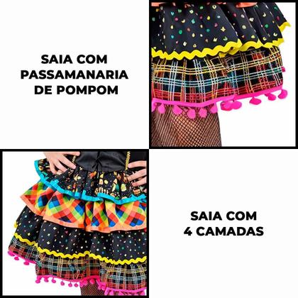 Imagem de Vestido Caipira Infantil pra Menina de Festa Junina Super Rodado Saia Armada Corselet e Manga 3/4