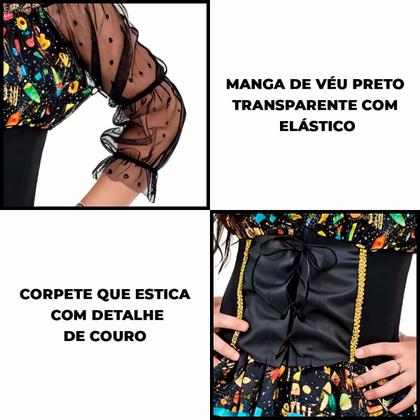 Imagem de Vestido Caipira Infantil pra Menina de Festa Junina Super Rodado Saia Armada Corselet e Manga 3/4