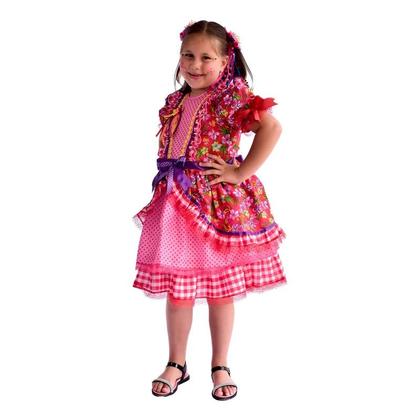 Imagem de Vestido Caipira Junina Babado e Tule Neon Infantil Papilloo