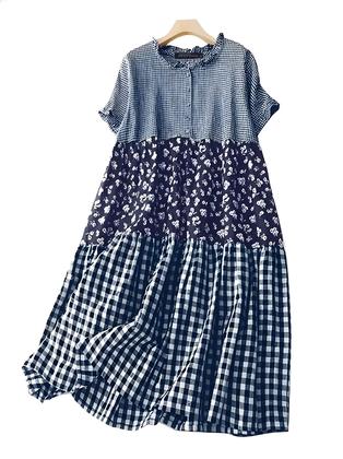 Imagem de Vestido Camisa Longo Xadrez Feminino ZANZEA - Casual, Solto e Manga Curta para Verão