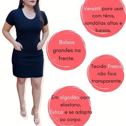 Imagem de Vestido Camiseta Blusão Feminino Curto Bolsos Algodão