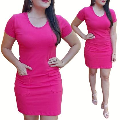 Vestido Camiseta Blusão Feminino Curto Bolsos Algodão - MADALIH Moda Feminina Imagem de Vestido Camiseta Blusão Feminino Curto Bolsos Algodão