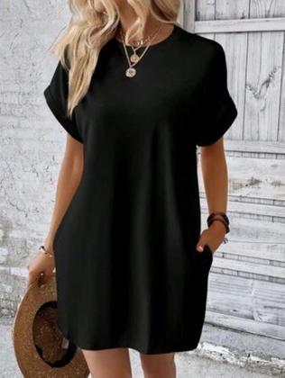 Imagem de Vestido Casual com Bolso Lateral Manga Asa Morcego Curto Soltinho Confortavel 