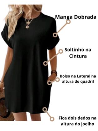 Imagem de Vestido Casual com Bolso Lateral Manga Asa Morcego Curto Soltinho Confortavel 