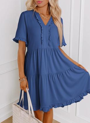 Imagem de Vestido casual Dokotoo Primavera Verão com decote em V A Line Azul Plus Size