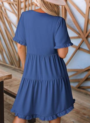 Imagem de Vestido casual Dokotoo Primavera Verão com decote em V A Line Azul Plus Size