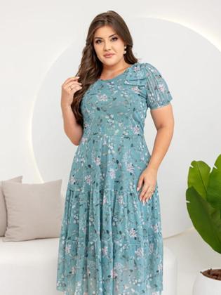 Imagem de Vestido Casual Elegante Midi Rodado Evangélico com Manga