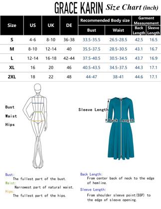 Imagem de Vestido casual GRACE KARIN A-line, manga 3/4, Swing Midi S, rosa vermelha